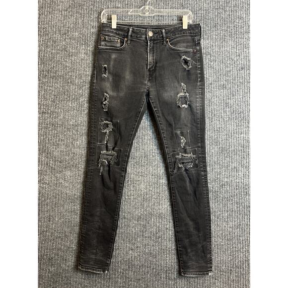American Eagle Mens Athletic Skinny Jeans Size 30 Black Distressed Air Flex - Picture 1 of 16